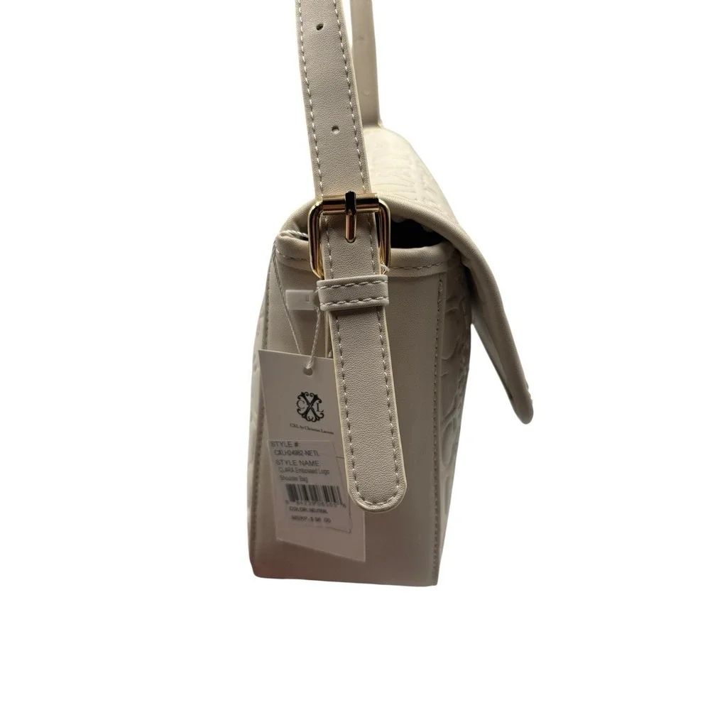 Christian Lacroix Cream Clara Shoulder Embossed Logo Bag‎ Purse